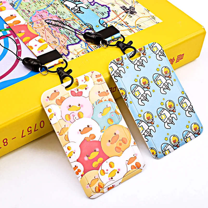 Colorful Cute Bus Card Cover School Students ID Card Holder Set Work Case Holder with Lanyard