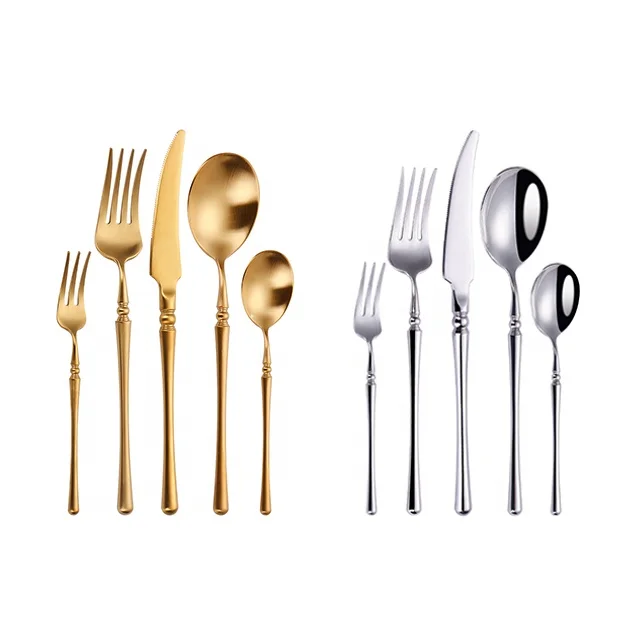 High Quality Unique Gold Stainless Steel Spoon Fork Knife Cutlery Set Stainless Party Wedding Flatware Sets