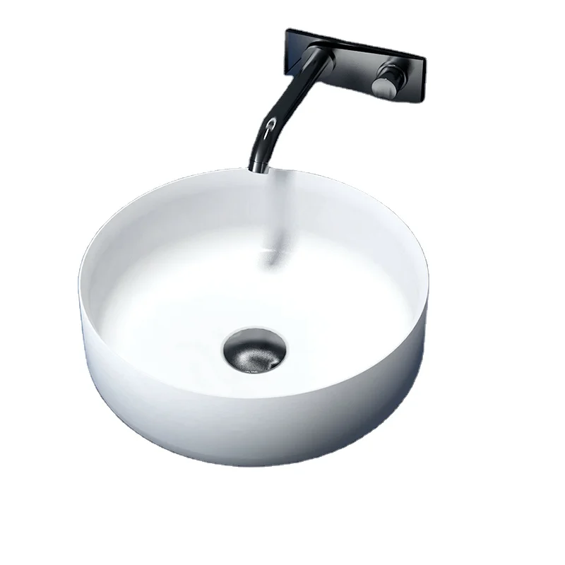 Modern Luxury Solid Surface  Wash Hand Basin Oval Top Counter Basin Hotel Porcelain Bathroom Sink For Apartment