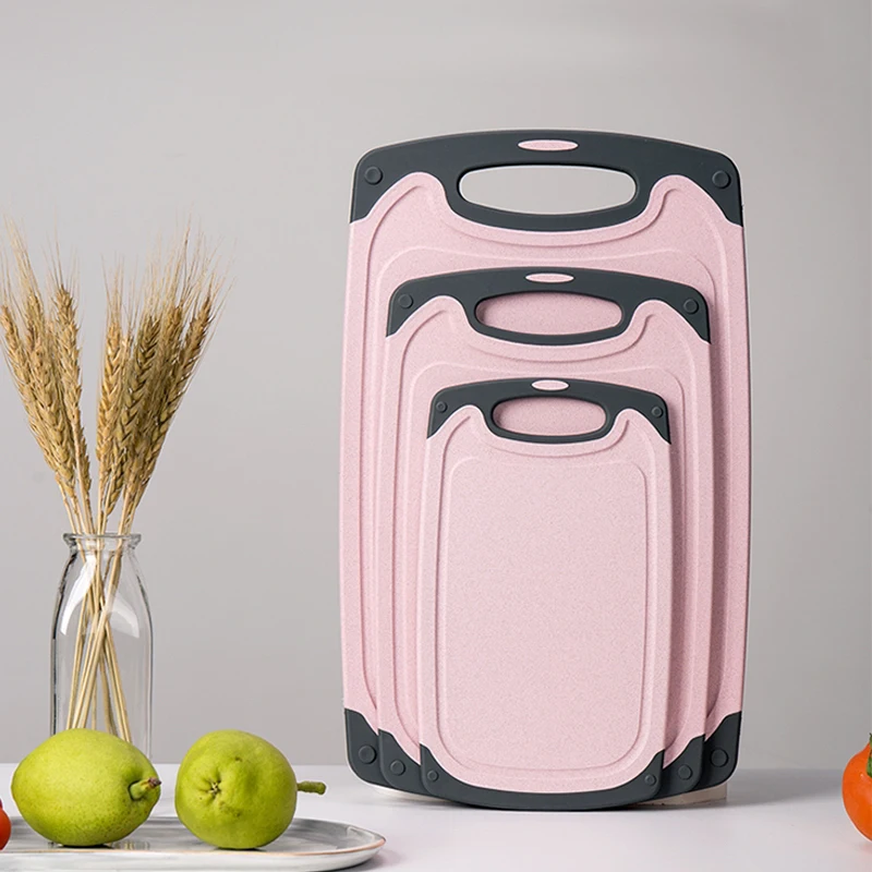 China Multifunction Kitchen Chopping Block Thin Plastic National Wheat Straw 3 Pcs Cutting Board Set with Juice Groove