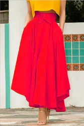 Женская однотонная элегантная юбка с большим подолом и поясом, повседневные юбки