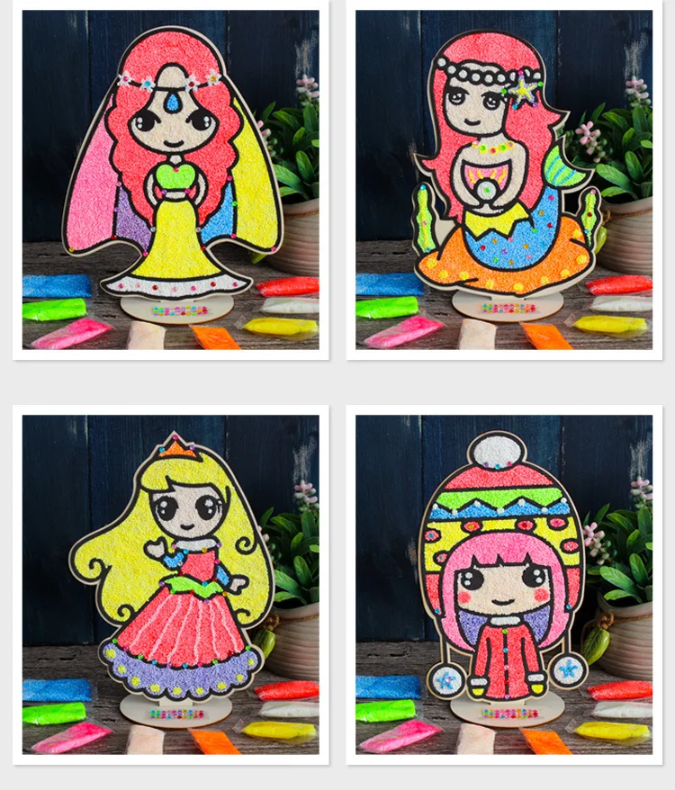 3D Wooden Board Snowflake Mud Painting Children DIY Pearl Mud Kindergarten Handmade Pearl Coloring Painting Toy