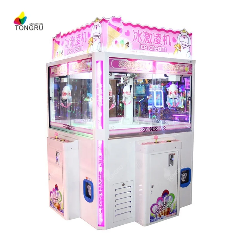 Ice Cream Vending Machines Coin Operated 4 Players Ice Cream Crane Claw Machine Pink