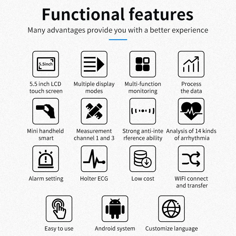 Portable 3 channel ECG holter ecg device machine blood pressure monitor with analyzer Clinical Analytical Instruments