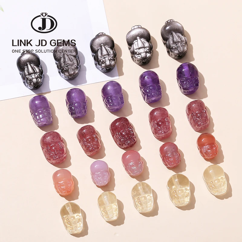 JD 100%Natural Gemstone Pendant 10*14mm Gray Moonstone Crystal Quartz Amethyst Agate Feng Shui Wealth Luck PIXIU Shape Pendant