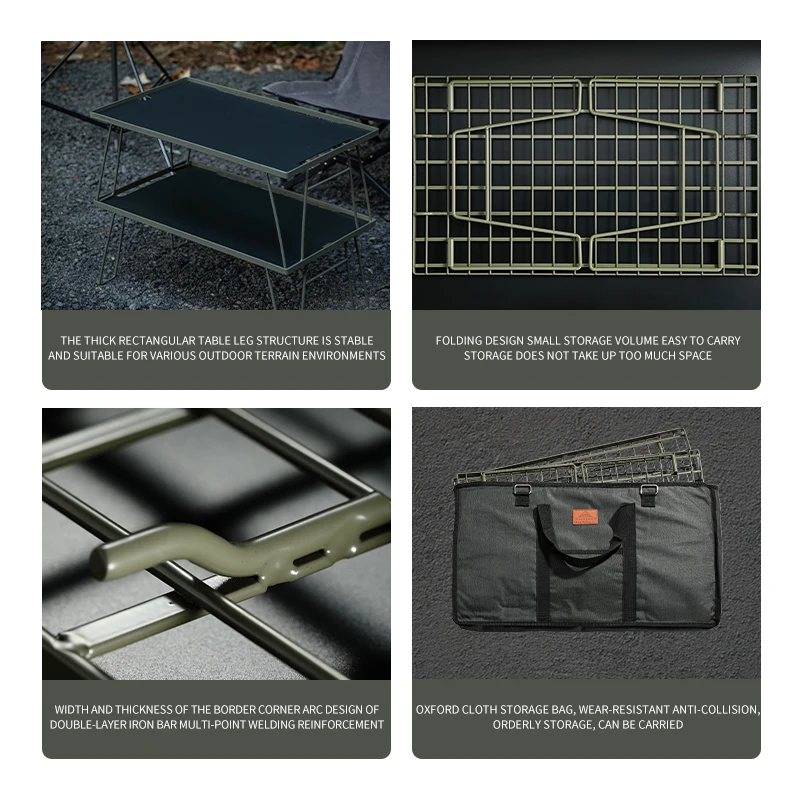 IGT Heavy duty green storage rack 2 shelves camping picnic table & chair set  metal camping kitchen folding table