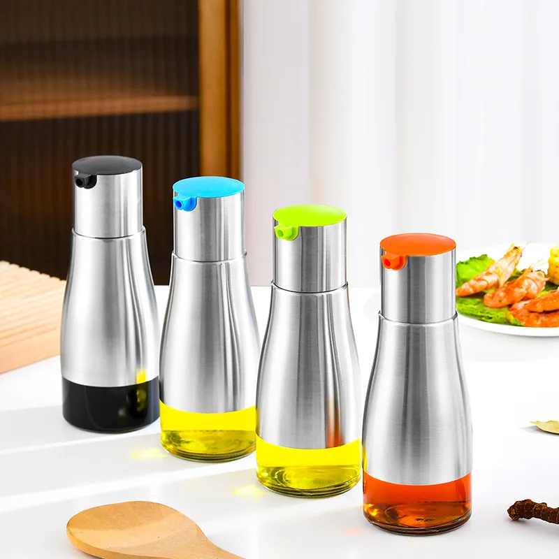 Custom Stainless steel Olive Oil Dispenser Bottle, glass olive oil and vinegar dispenser for Kitchen cooking