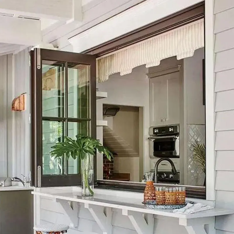 Commercial Bi Fold Up Windows Outward Vertical Folding Black Aluminium Doors Window