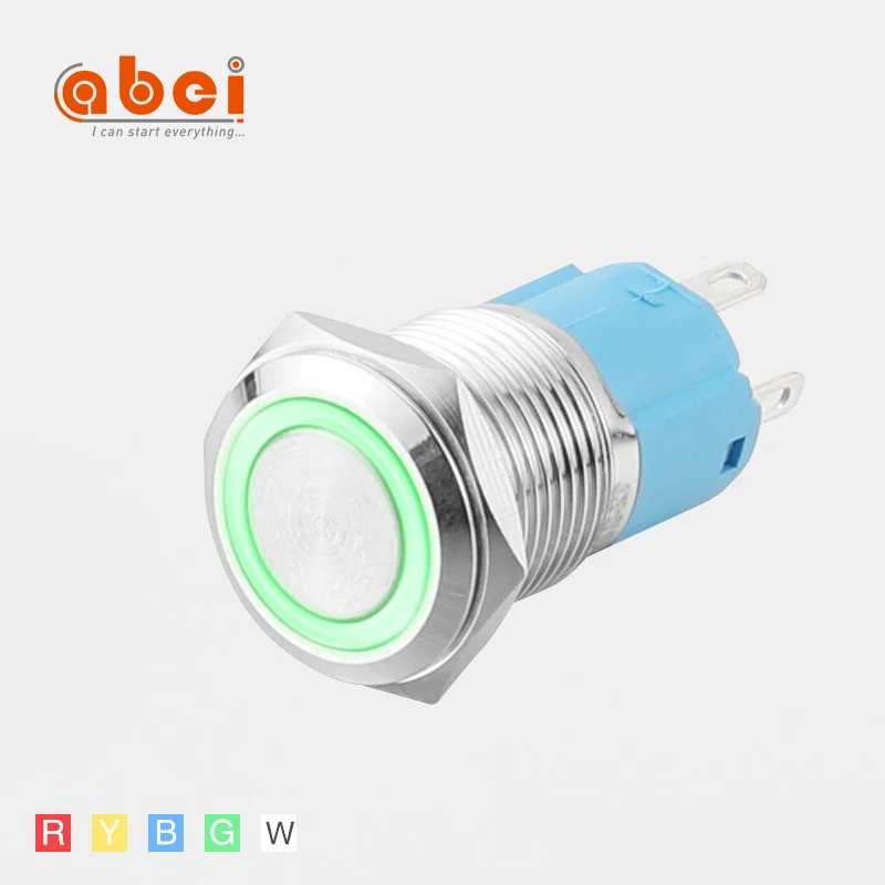 
ABEI 16mm Flat Ring With light led 6V waterproof metal switches button for doorbell momentary push button switch 