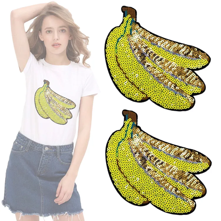 Summer Hot Sale Lovely Design Banana Sequin Iron Patch Custom Embroidery Sequin Patch Applique for Clothing