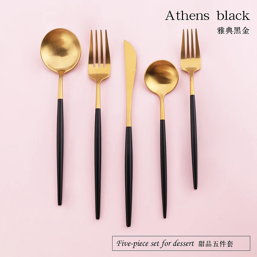 
Wholesale high quality 5 piece cutlery set sanding polishing gold cutlery spoon fork set delicate sets dinnerware 