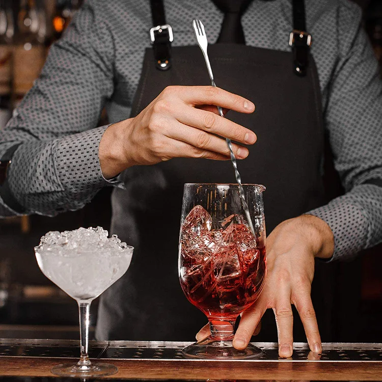 Bar Spoon With Fork Cocktail Spoon Long Handle Stirring Stainless Steel Cocktail Spoon