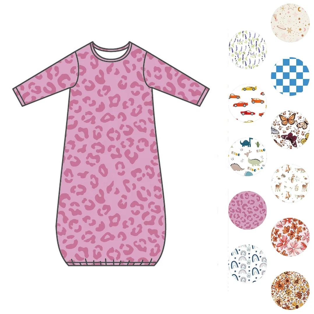 Custom Print Bamboo Sleeper Gowns Long Sleeve Gown