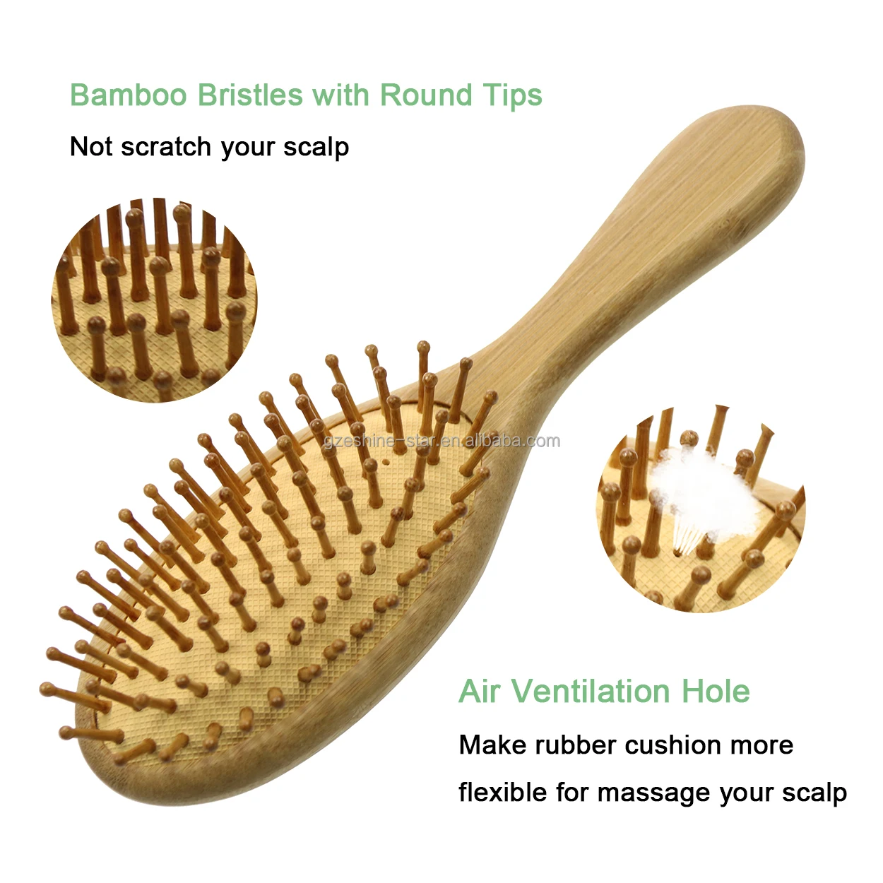 Eco-Friendly Natural Bamboo Bristles Wood Paddle Detangling Hairbrush for Massaging Scalp