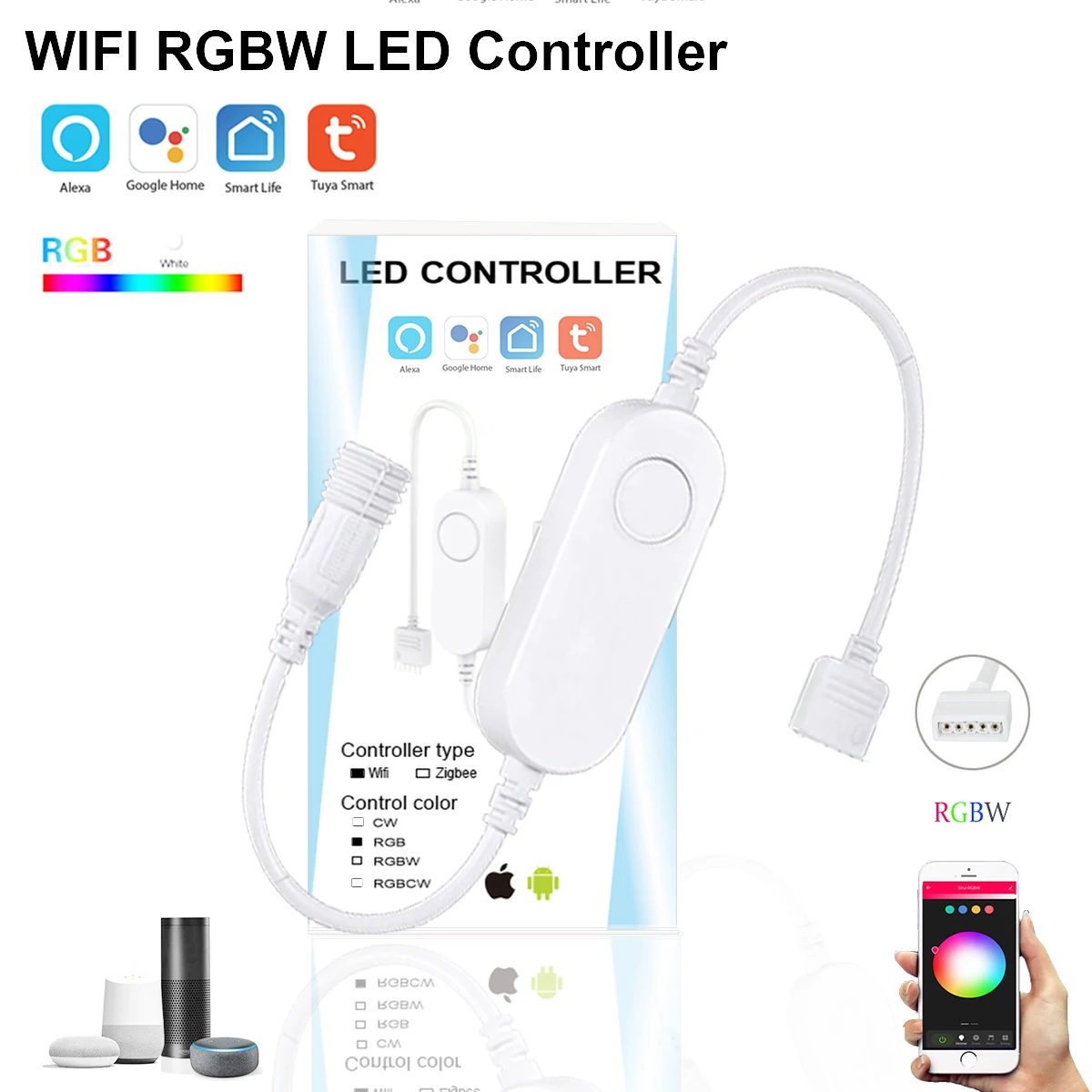 DC5-28V Mini Wifi LED Controller RGB RGBW Tuya Smart Life LED Wifi Controller for RGB led strip, 4 Channels RGBW Wifi Controller