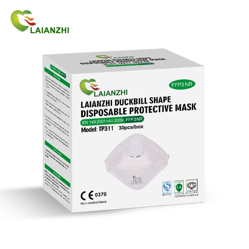 LAIANZHI Brand FFP3 TP311 CE Certificate Duckbill Shaped Disposable Protective Mask With Valve headband  4 Ply Comfortable Fit