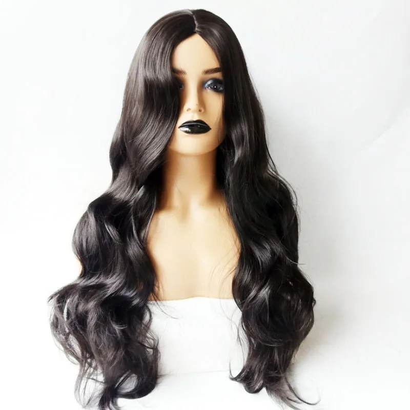 
wholesale Fashion wig beautiful black long curly hair large wavy wig 