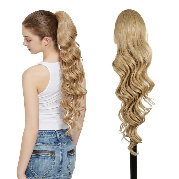 Julianna Kanekalon Wholesale 20 28 36 inches Loose Deep Wave Curly Synthetic Clip Ponytails Drawstring Ponytail Hair Extensions