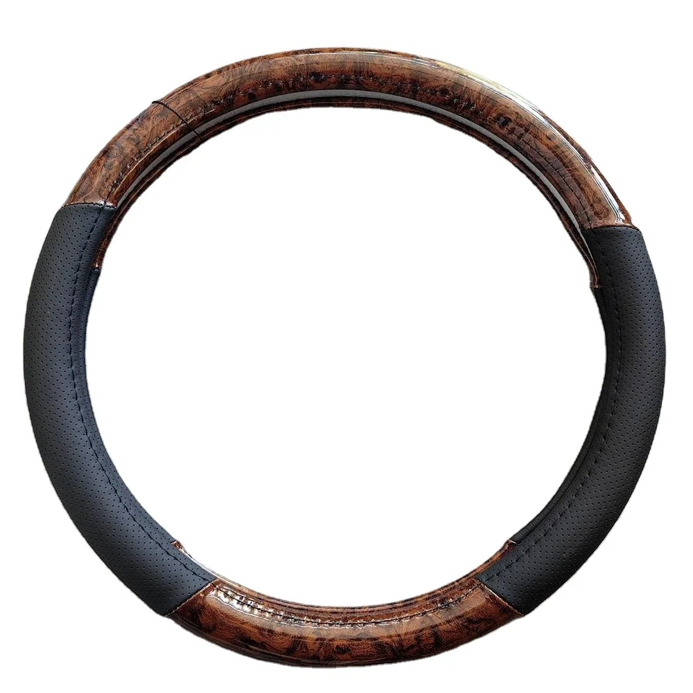 Wooden grain leather design holes genuine leather steering wheel cover