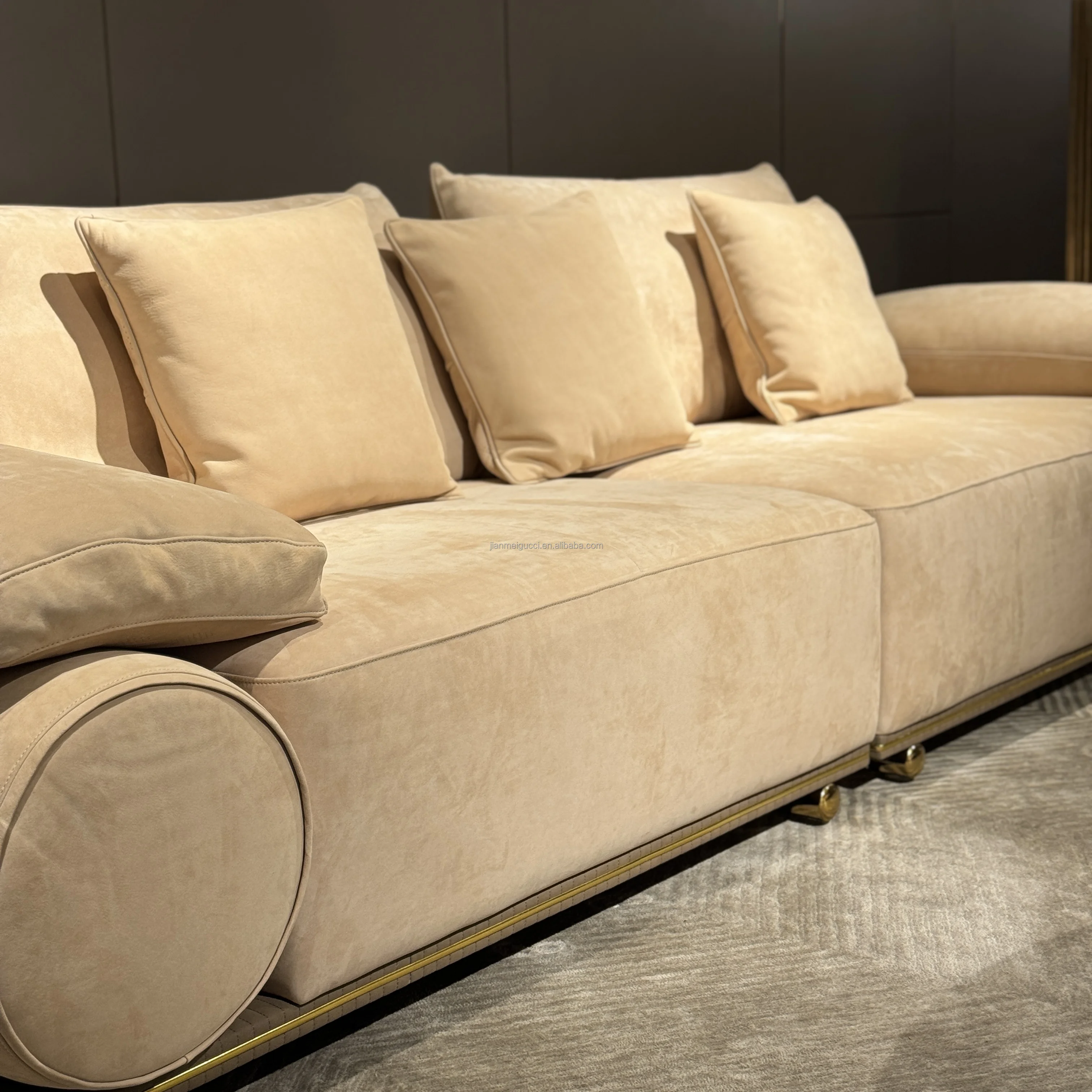 Italian High-End Luxury Matte Leather Four-Person Straight Sofa Minimalist Design for Villa Living Room Furniture