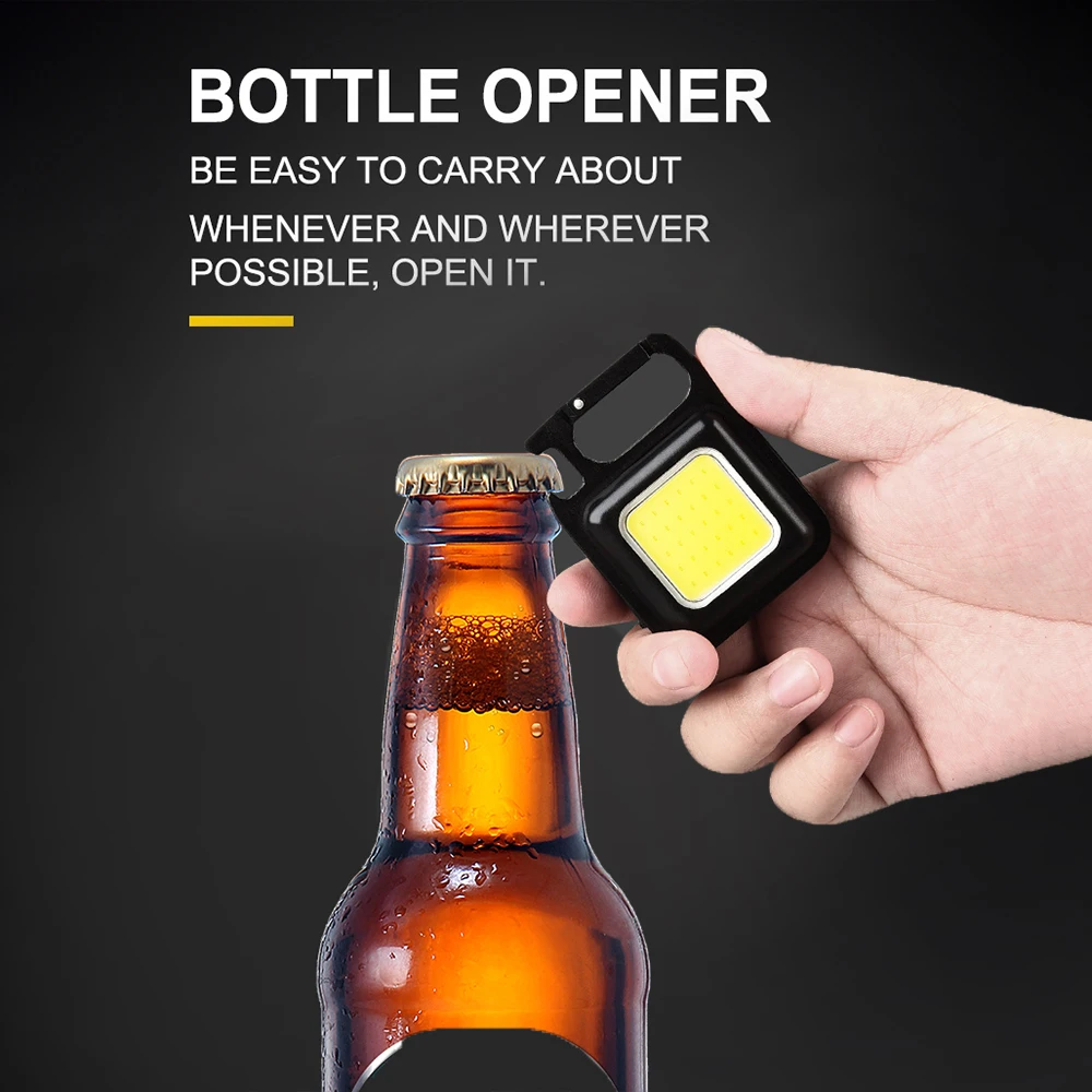 2024 Hot Sale Wholesale Portable Folding Bracket Bottle Opener COB Rechargeable Keychain Light