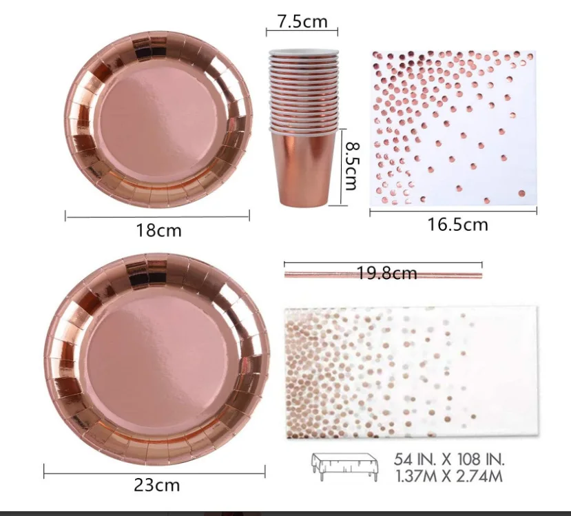 Принимаем заказы на набор бумажных тарелок из розового золота JIPAI, скатерть для баннеров, украшения для праздника и вечеринки