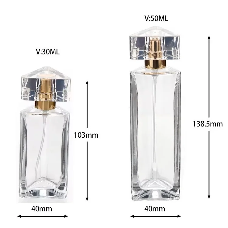 Wholesale 30ml 50ml Triangle Shaped Glass Perfume Bottles refillable Triangular perfume atomizer bottle with cap