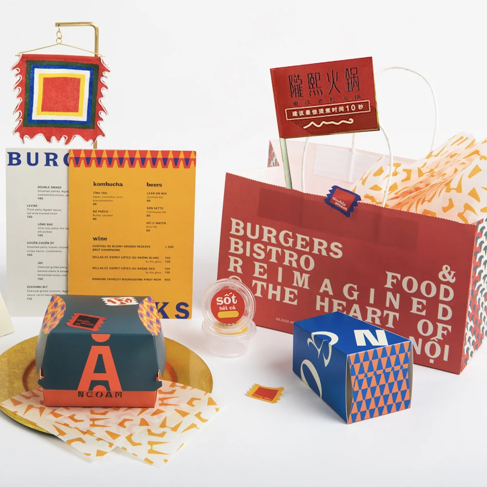 Disposable Fast Food Packaging Greaseproof Toothpick Flag Custom Print Fried Chicken Burger Paper Box