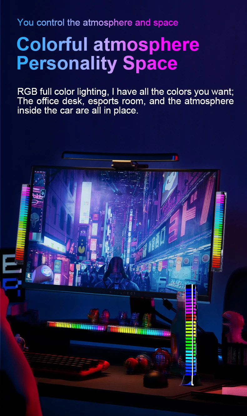 RGB Intelligent Voice Control LED Lights Modern Design 3D Music Festival Atmosphere Rhythm Charging TV Game Computer Living Room