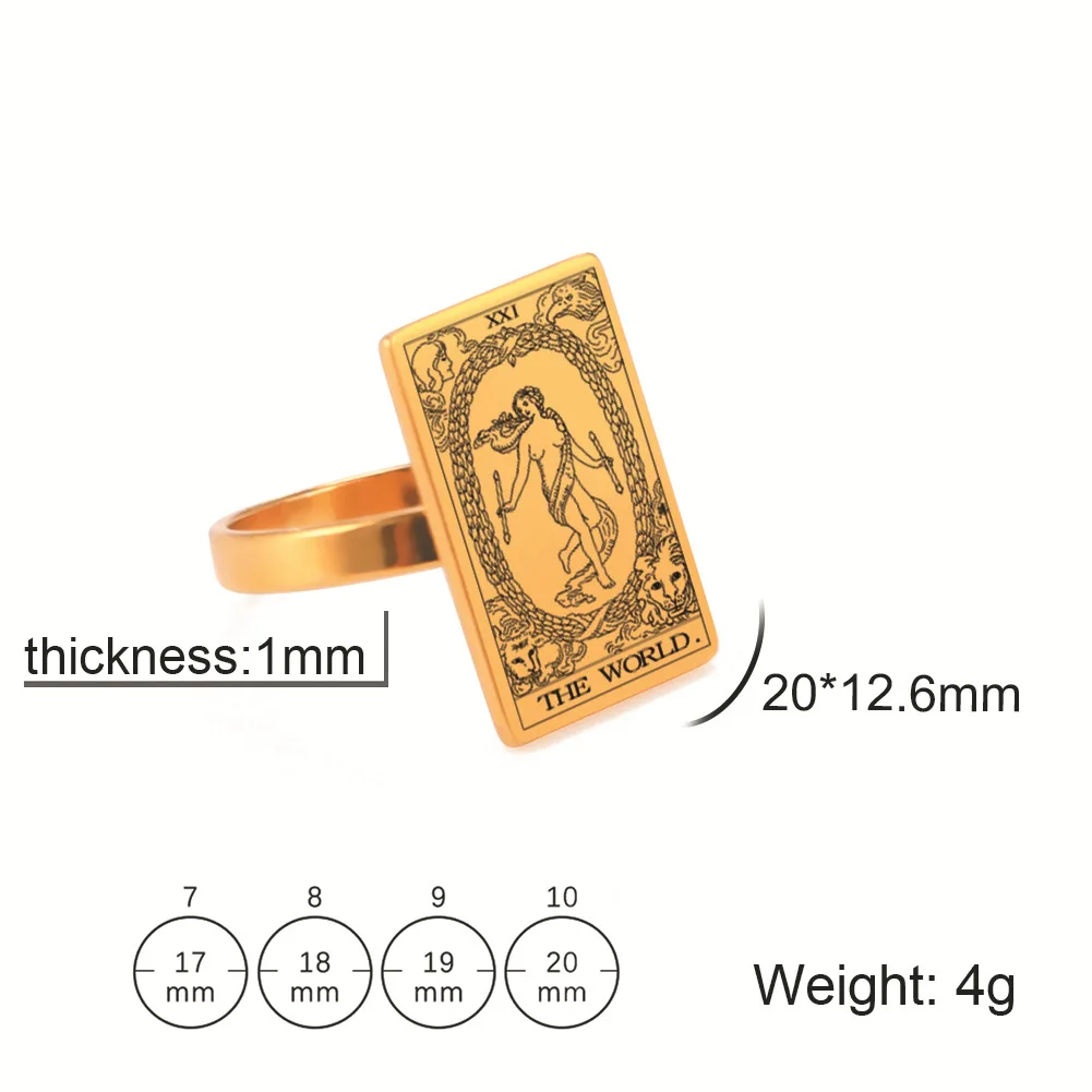 2024 Trendy 18K Gold Plated Stainless Steel Ring Vintage Rings Astrology Divination Magic Amulet Tarot Cards Rings for Women Men