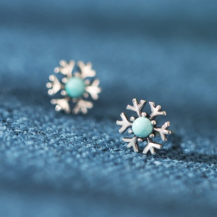 Fine 925 Silver Red Agate Turquoise Hexagonal Snowflake Stud Earrings For Women