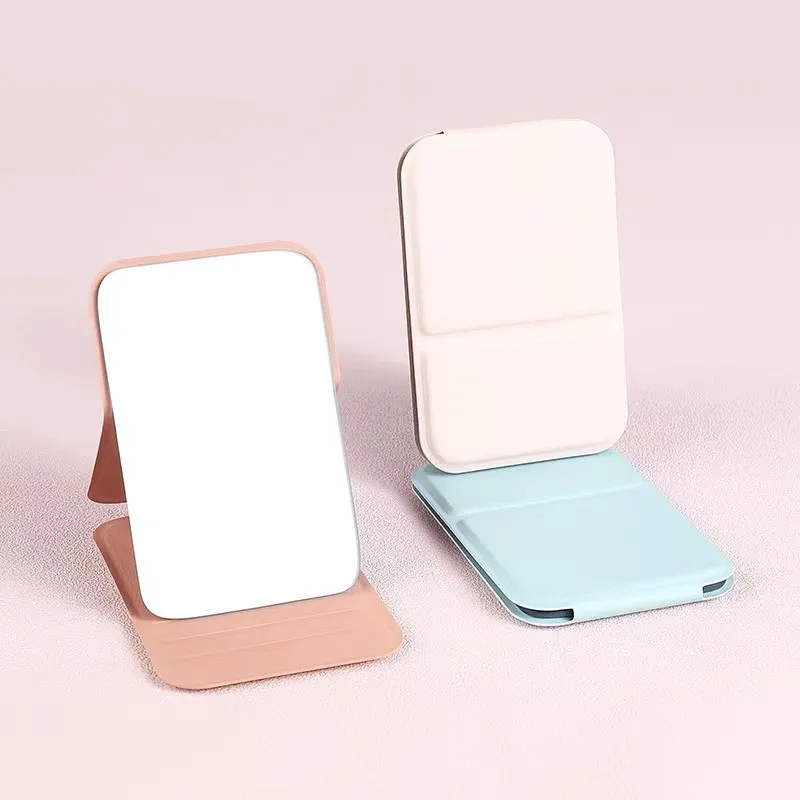 Portable Handheld Cosmetic Mirror Girls Dormitory Mini Carry-on Cosmetic Mirror Desktop Makeup Leather Cloth Grooming Mirror