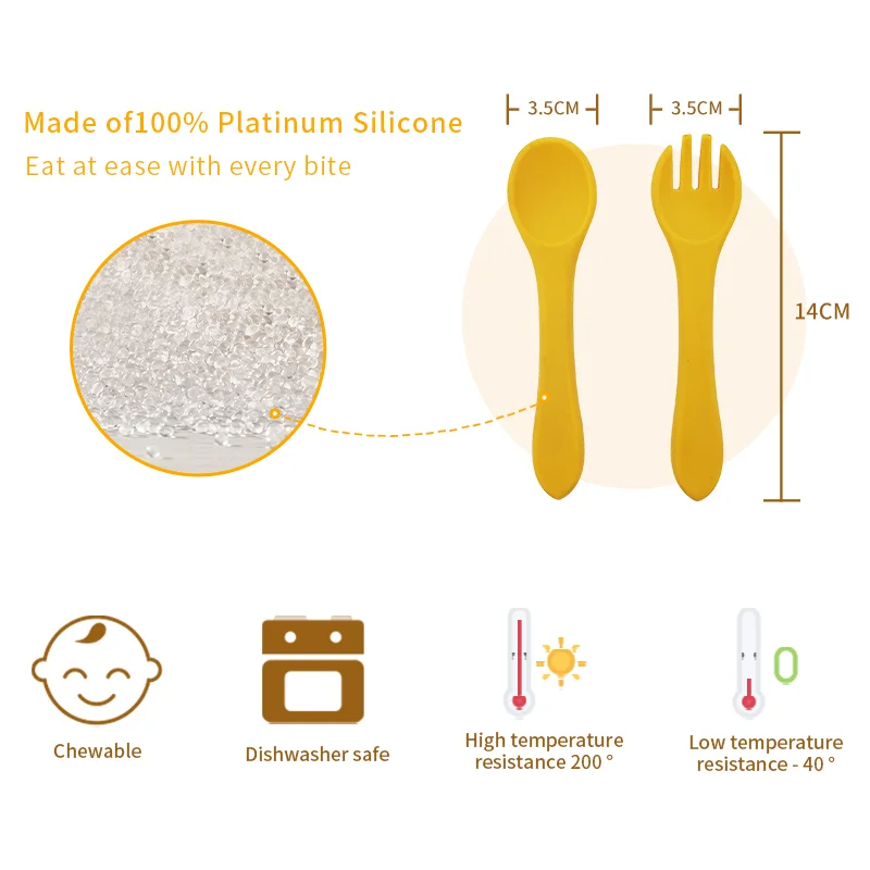 Food Grade BPA Free Baby Feeding Dinnerware Set Silicone Newborn Baby Spoon for Infant Newborn Toddler