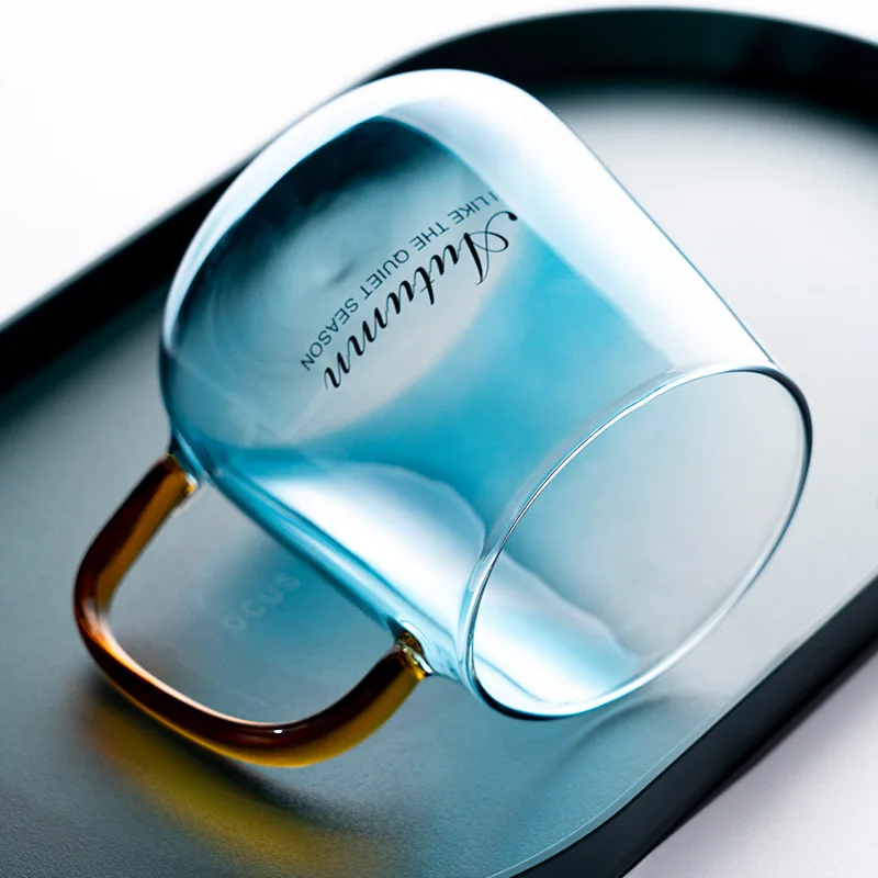 Creative Lemon Cups Bottomed Glass Nordic Style Household Large Blue Cups & Saucers High Borosilicate Glass