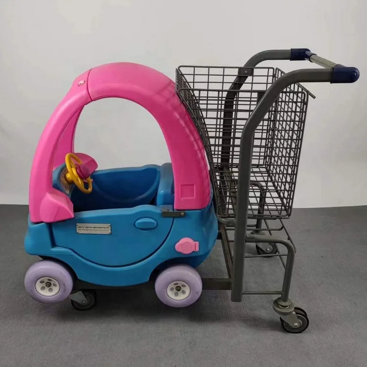 Supermarket style Cartoon kids shopping trolley with plastic capsule