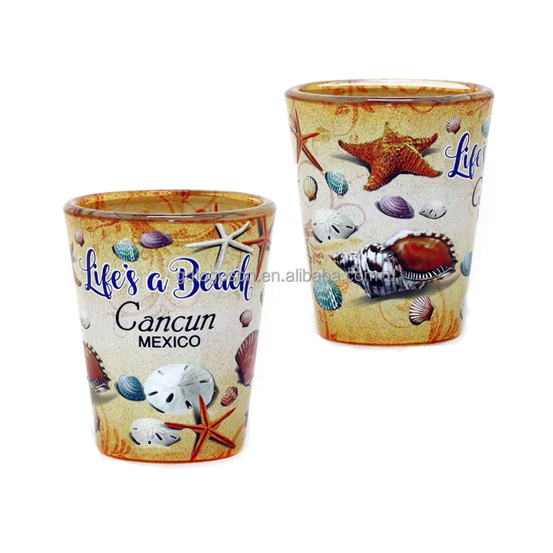 Supply Travel Gifts Beach Design Decorative Printed Shooter Glasses Unique Puerto Rico Souvenir Shot Glasses Custom Logo