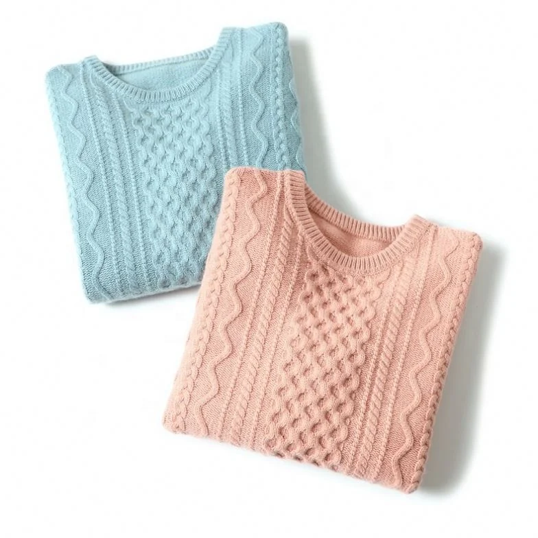 Custom Cheap Cable Knit Classic 100% Round-Neck Plain Warm Casual Cashmere Women Winter Jumpers Sweater