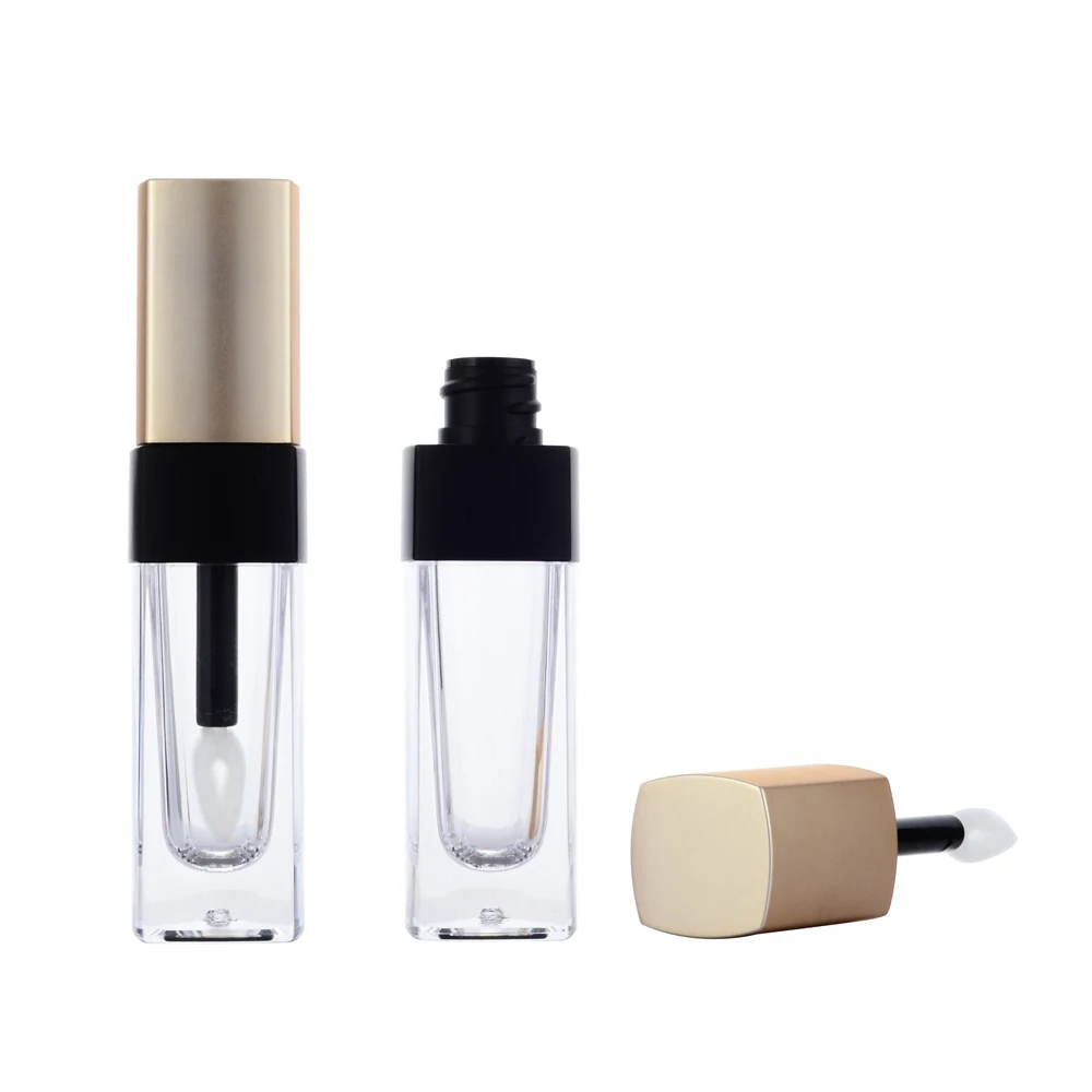 New style empty gold top clear square lipgloss tube lip gloss container plastic liquid lipstick tube cosmetics packaging tube
