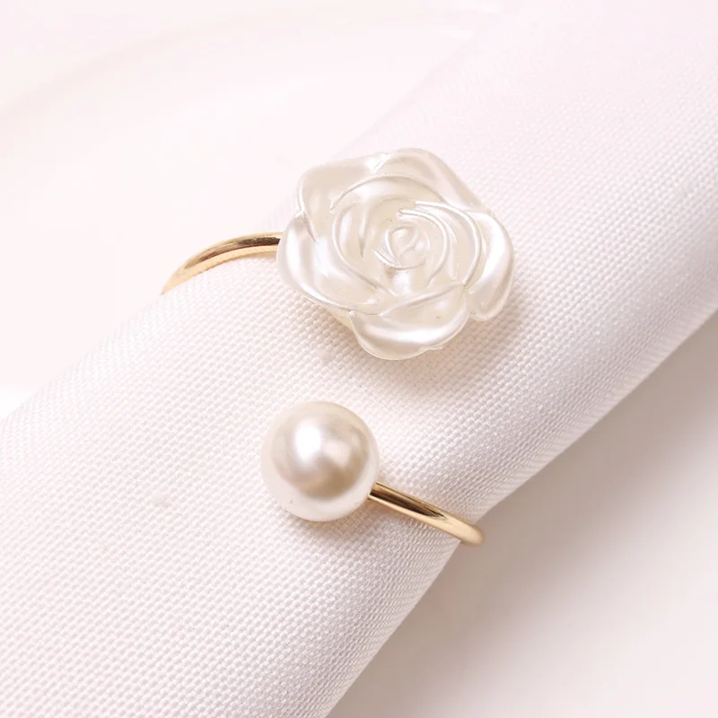 Beaded Pearl Napkin Ring Elegant Summer Wedding Home Table Servitte Buckle Napkin Holder Decor Diamante Rhinestone