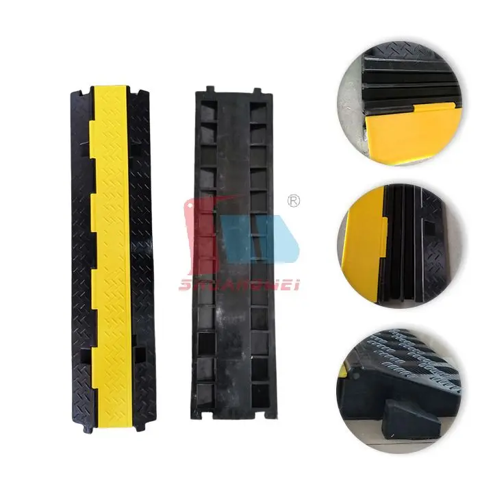 1000x245x45mm Road Safety Traffic Incident Ramp 2 Channels Rubber Pvc Cover Sidewalk Kerb Curbside Cable Ramp Cable Protector