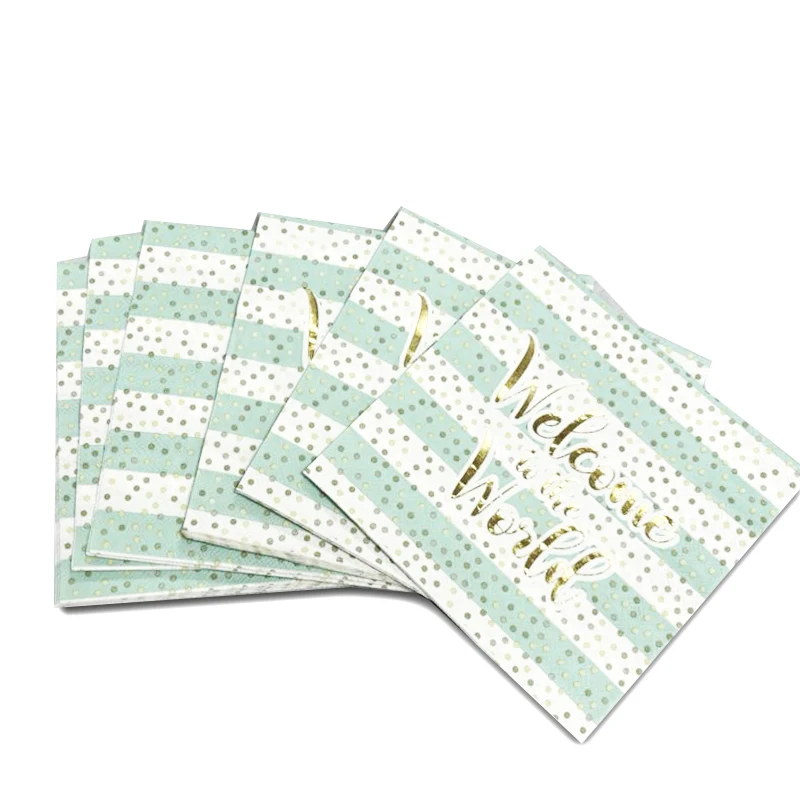 Eco-friendly Gold Polka Dot Lunch Napkins Shiny Metallic Green Striped Baby Birthday Baby Shower Gender Reveal Party Napkins
