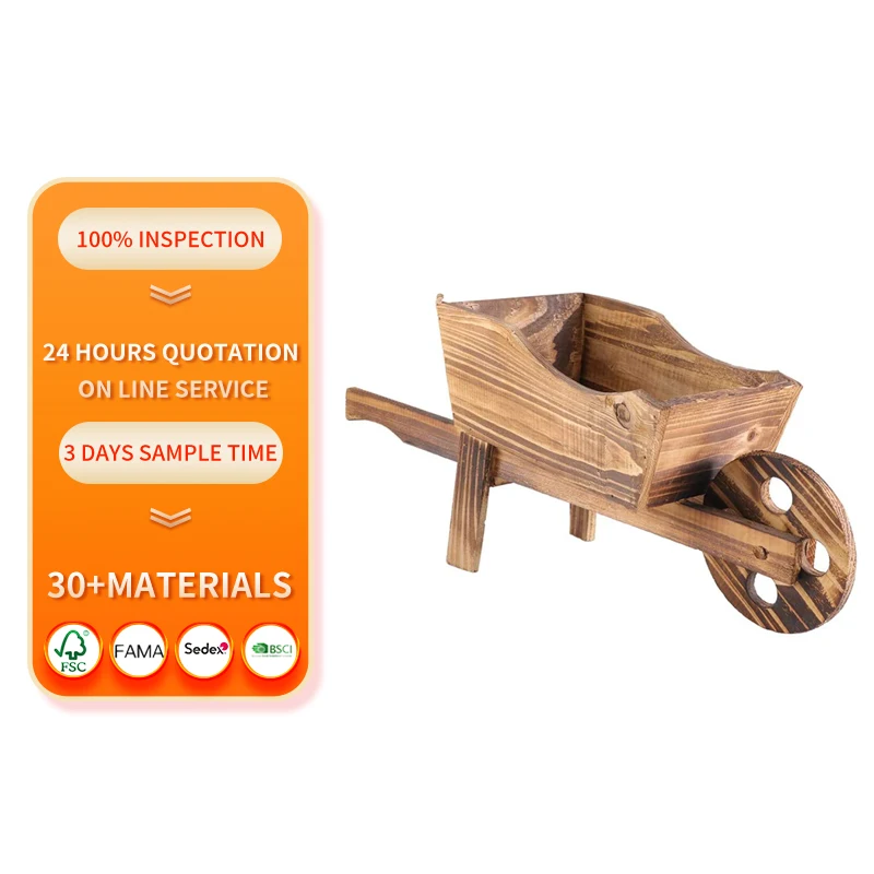 Flower Pot Wooden Cart Flower Pot Wheelbarrow Planter Wooden  Planter Outdoor Garden  Planter  Decoration  Succulent Flower pot
