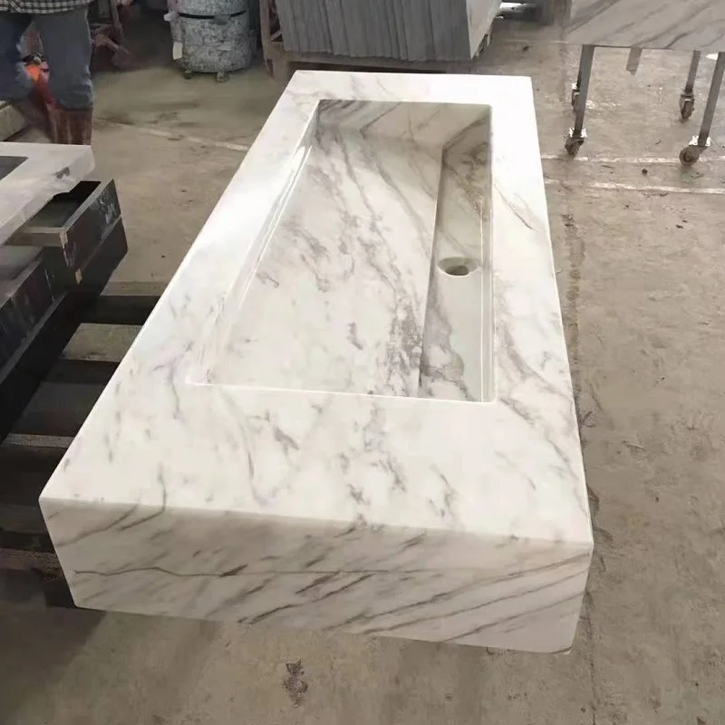 HZX luxury modern white square marble sink volakas white stone bathroom sink toilet sink