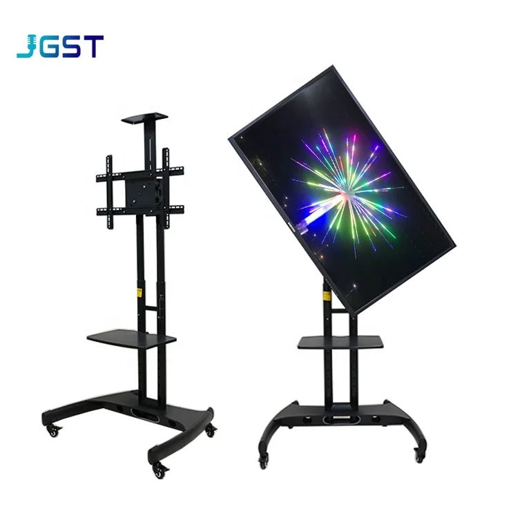 Full Motion Rotatable Mobile TV Cart Floor Monitor Stand Height Adjustable TV lift with Wheel