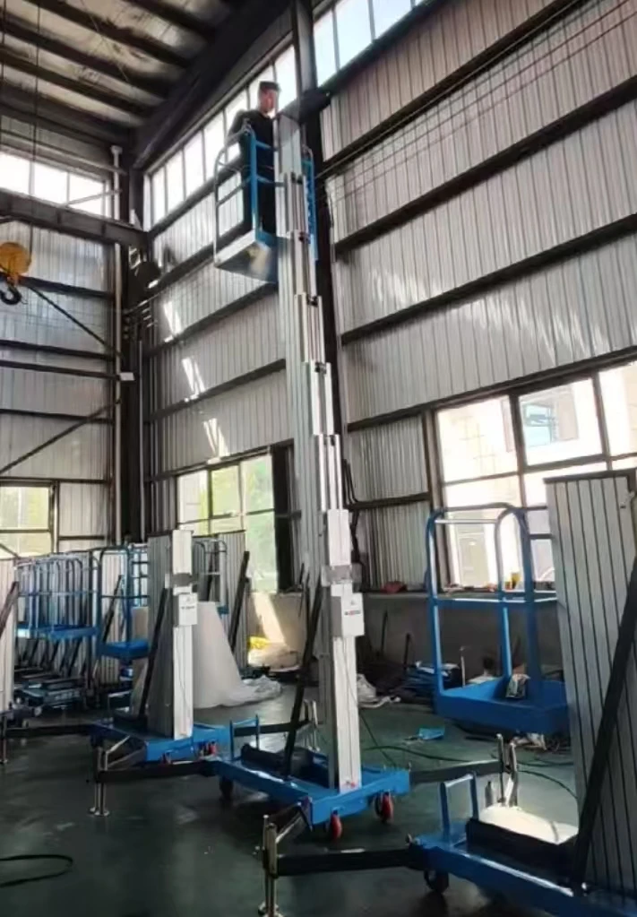 Blue 12-Meter Aluminum Alloy Scissor Lift Work Platform Double Column Hydraulic Telescoping Lift Used in New Condition Hotels