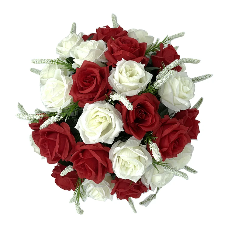 Online Shopping Customizable Plastic Red White Rose Artificial Flower Decoration For Wedding