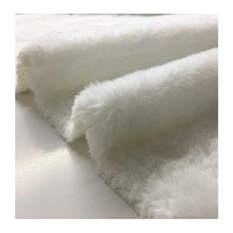 Solid color dyed white long hair 10mm artificial synthetic faux rabbit fur plush fabrics