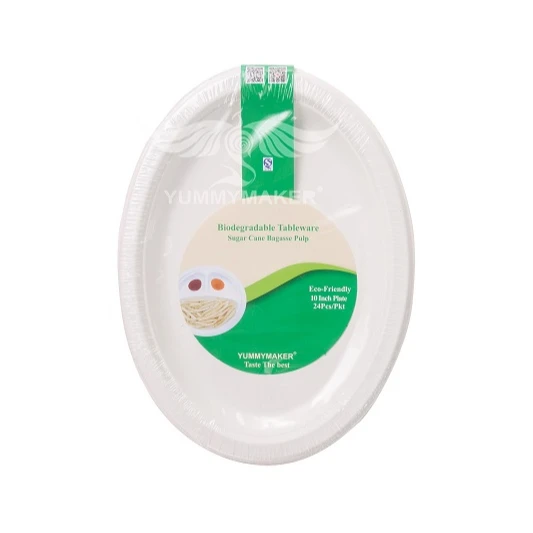 Одноразовые Круглые Овальные тарелки, блюда и тарелки из сахарного тростника, овальная чаша, бумажные тарелки 12 дюймов