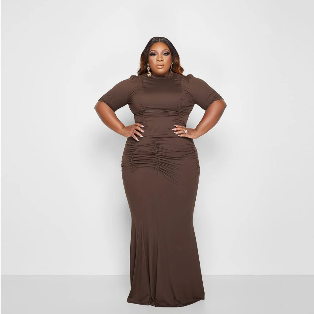 Women Plus Size Two Piece Skirt Set Solid Casual Pleated Top And Long Skirt Outfits For Fat Women