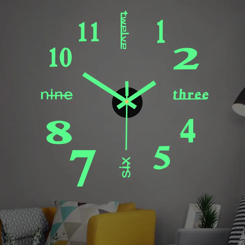 Creativity Design Luxury Modern Frameless Large Decorative Digital 3D Wall Clock DIY Luminous Clock Interior Home Decorate